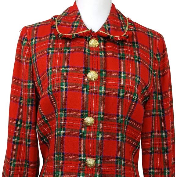 David Warren VTG SZ 8 Tartan Bling Gold Button Front Fitted Blazer Lightweight - Picture 3 of 8